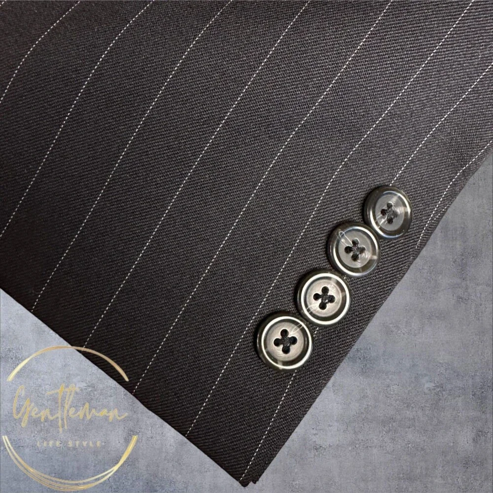 CHAPS Men's 46R Black Wool Striped Blazer Sport Coat Three-Button Jacket Suit
